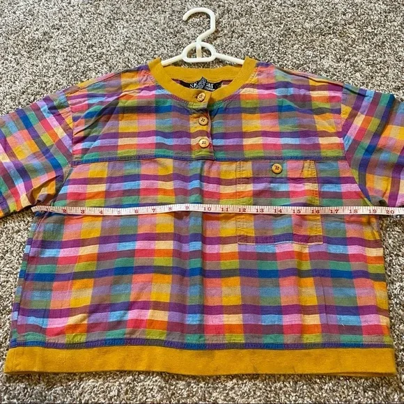 Vintage Retro Tartan Plaid Multicolored Crop Top Size Small - Picture 8 of 8